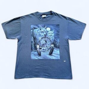 Vintage Blue Gray Wolf Graphic Men's T-Shirt L